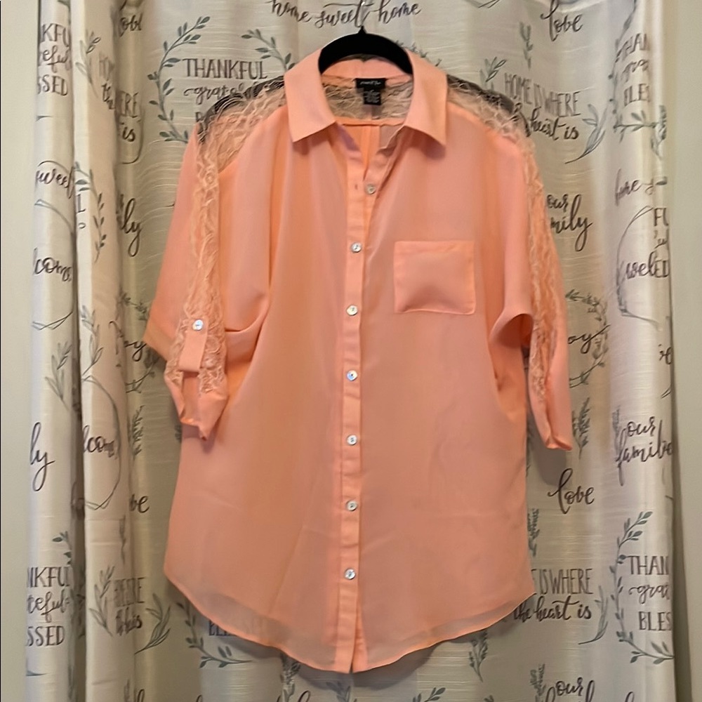 Rue21 Light Pink Blouse with Lace Detail